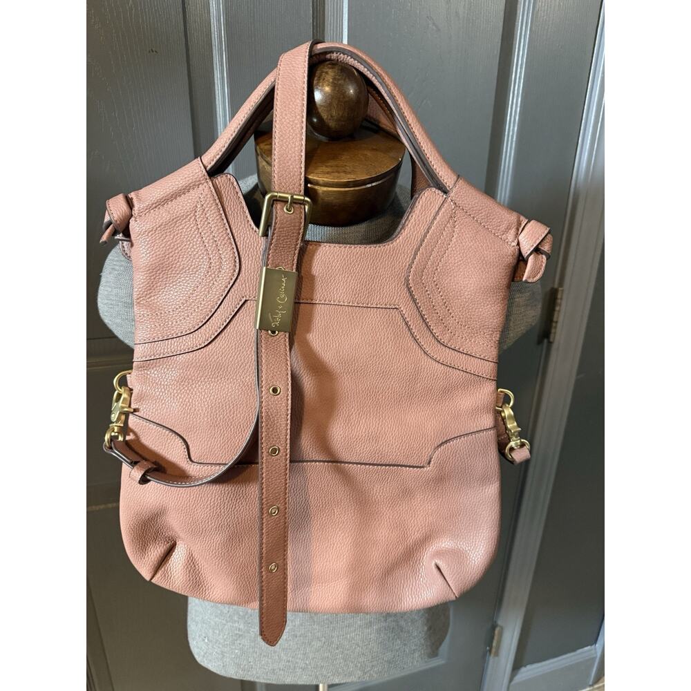 Foley + Corinna Pink Pebbled Leather Satchel Crossbody Bag Large Boho Hobo